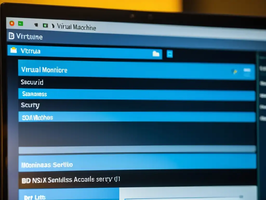 Una interfaz de máquina virtual muestra la protección máquinas virtuales Linux BSD en un diseño minimalista y profesional