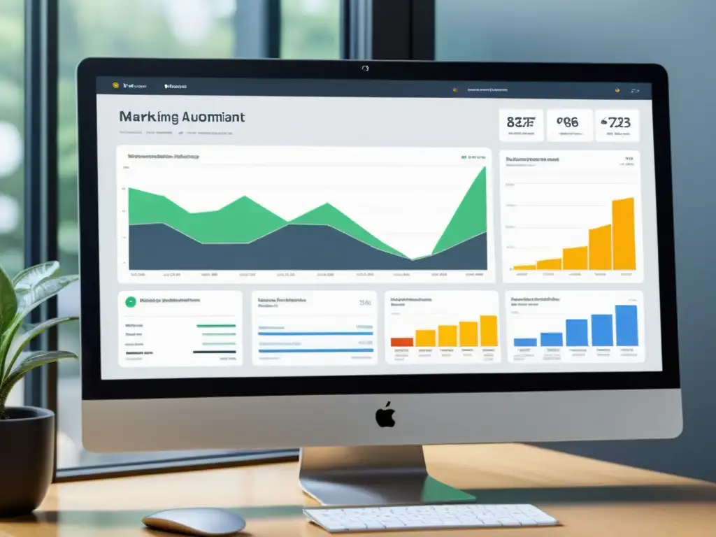 Panel de automatización de marketing: eficiencia y precisión Interfaz de dashboard de automatización de marketing para Ecommerce, con diseño moderno y eficiente en pantalla de alta resolución