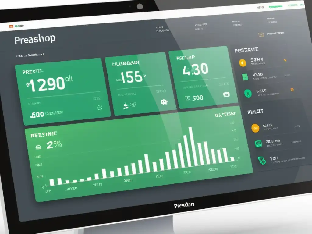 Interfaz del plugin PrestaShop con funciones personalizables y análisis en tiempo real, evocando eficiencia e innovación en el mundo del ecommerce