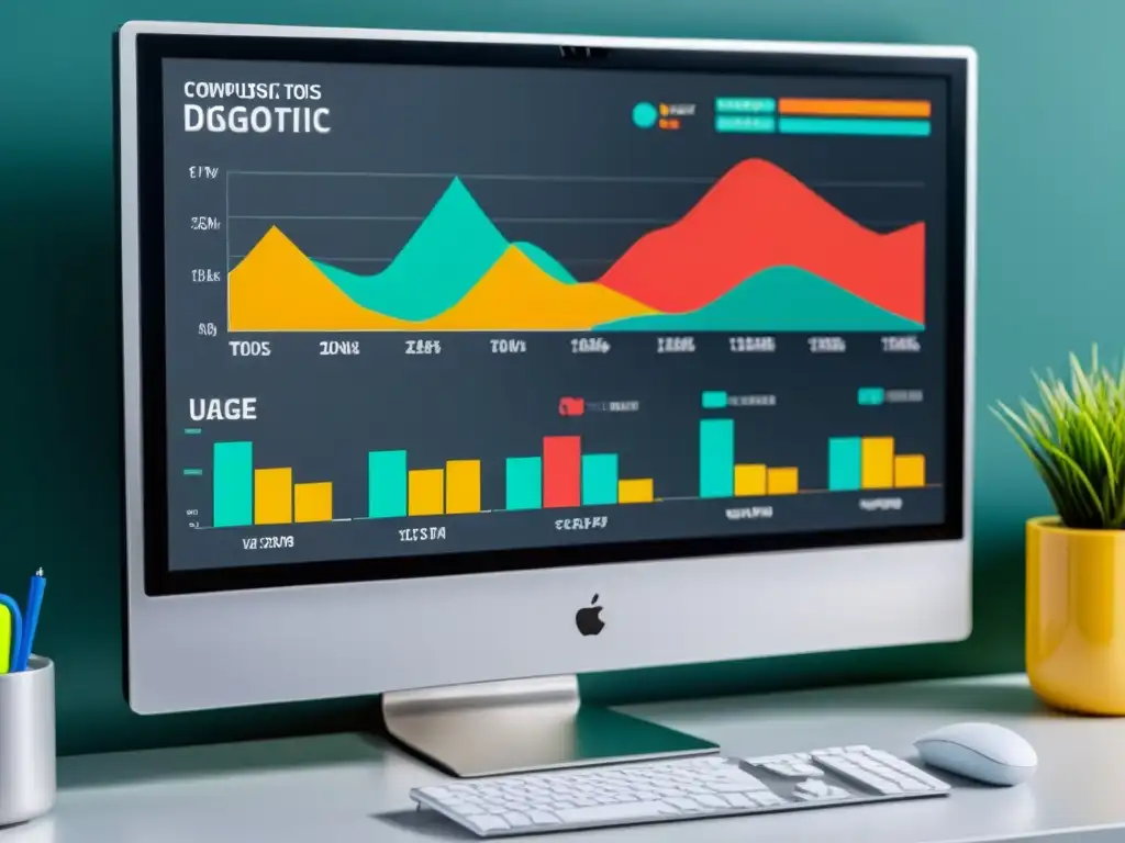 Una interfaz de software de diagnóstico en un monitor de computadora, mostrando gráficos coloridos y modernos para medir el rendimiento del sistema