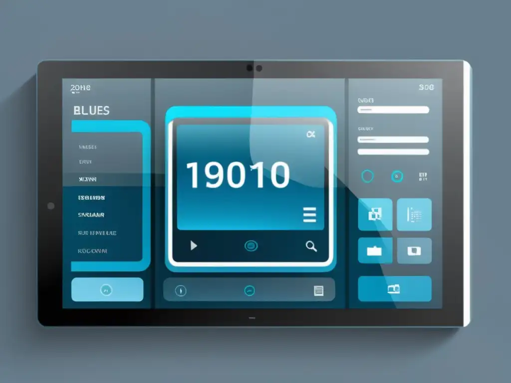 Una interfaz de usuario personalizable en un sistema operativo alternativo con un diseño futurista y minimalista en tonos azules y grises