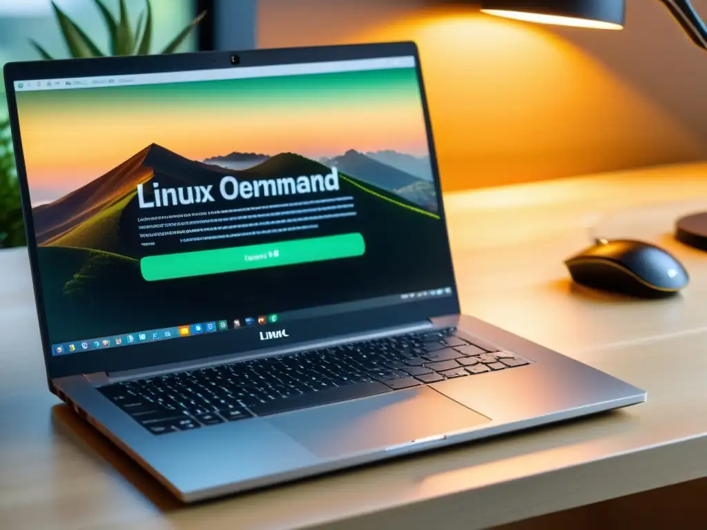 Una laptop moderna con Linux, comandos y programas de código abierto