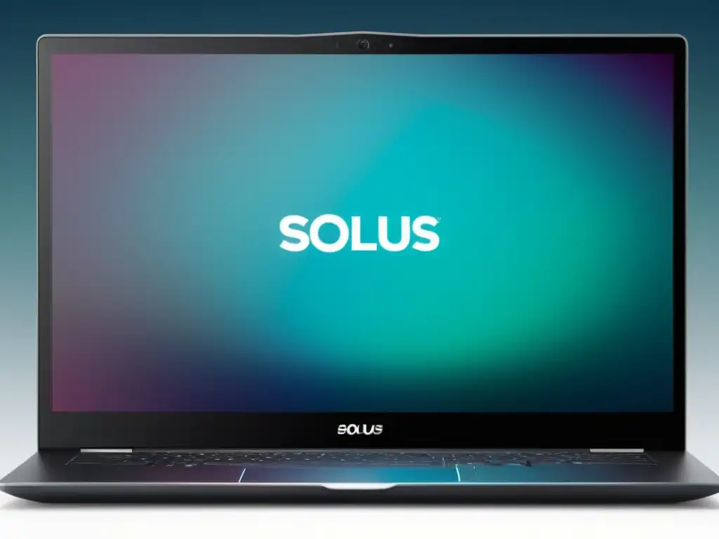 Una laptop moderna muestra el escritorio de Solus OS con diseño minimalista y experiencia de usuario intuitiva