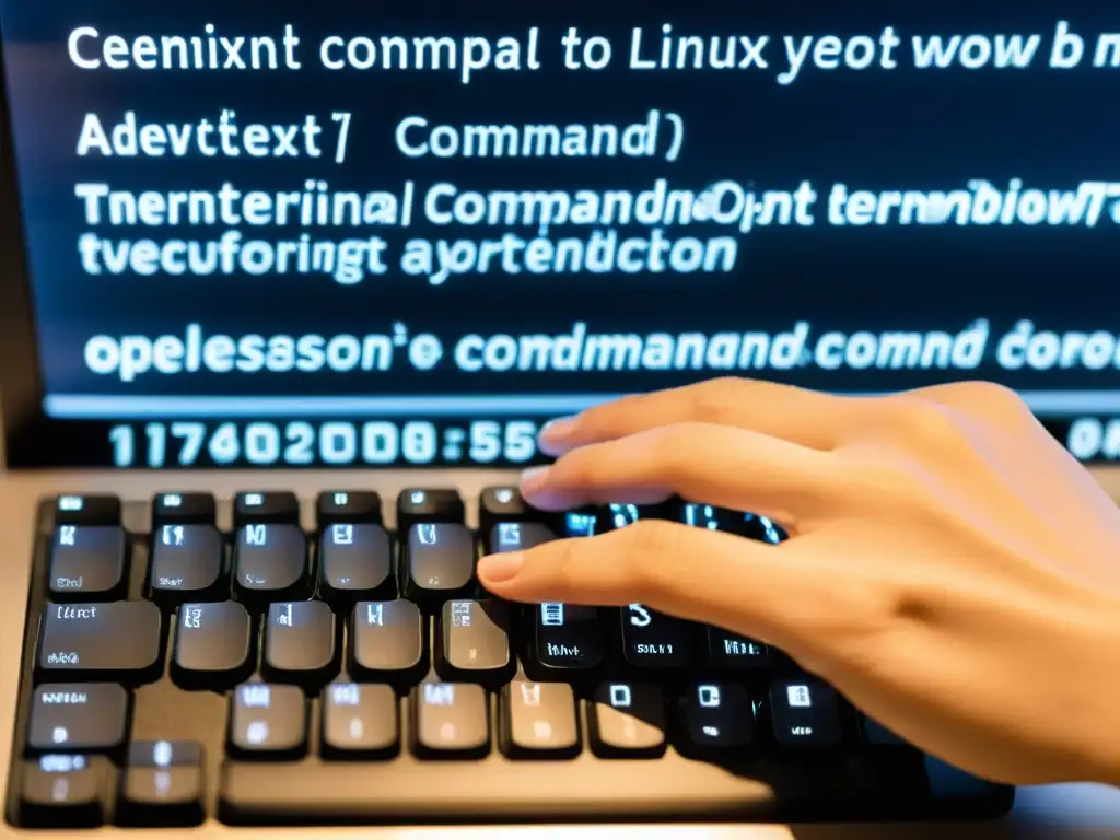 Mano escribiendo código en terminal de Linux para configuración efectiva de autenticación