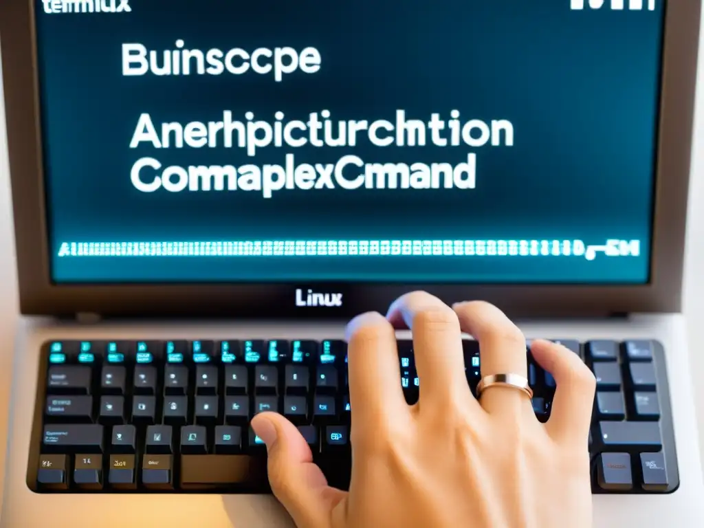 Mano escribiendo comando de autenticación en terminal Linux