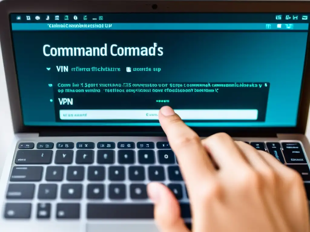 Mano experta implementa VPN en distribución Linux con precisión técnica en teclado moderno