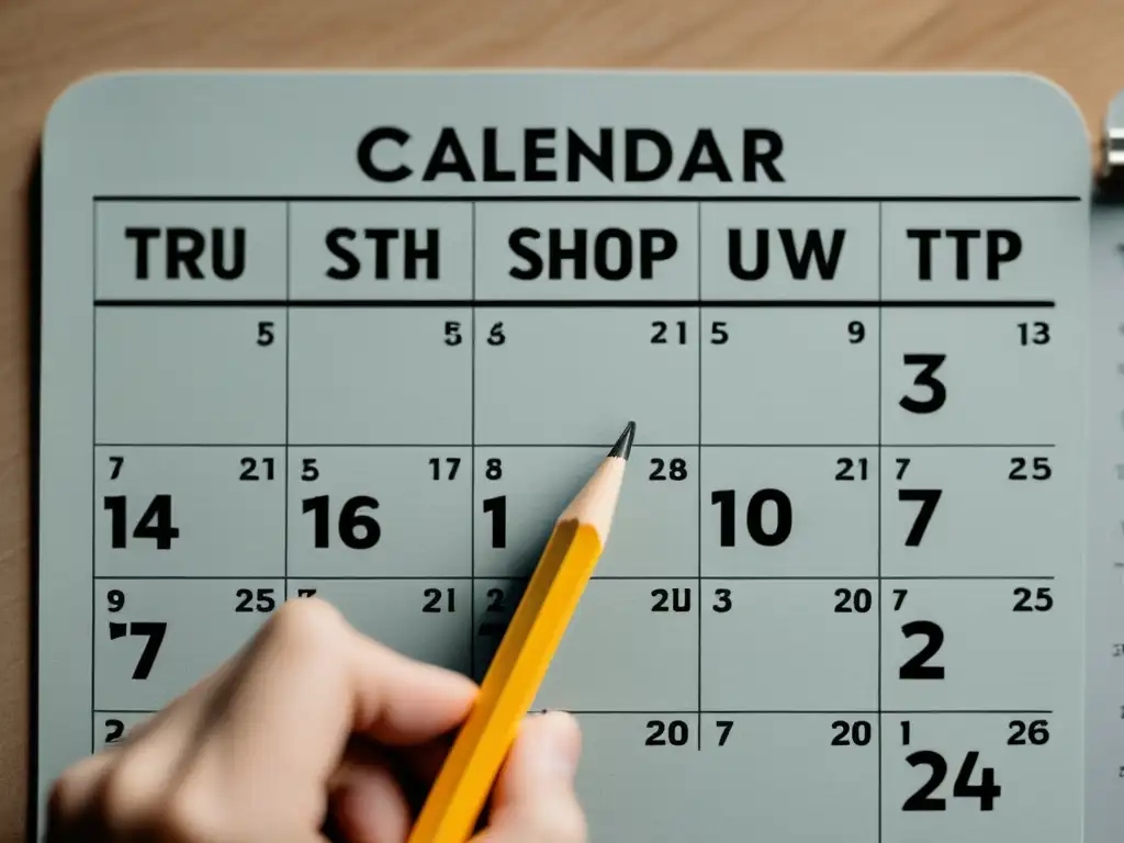 Mano marcando fechas en calendario minimalista