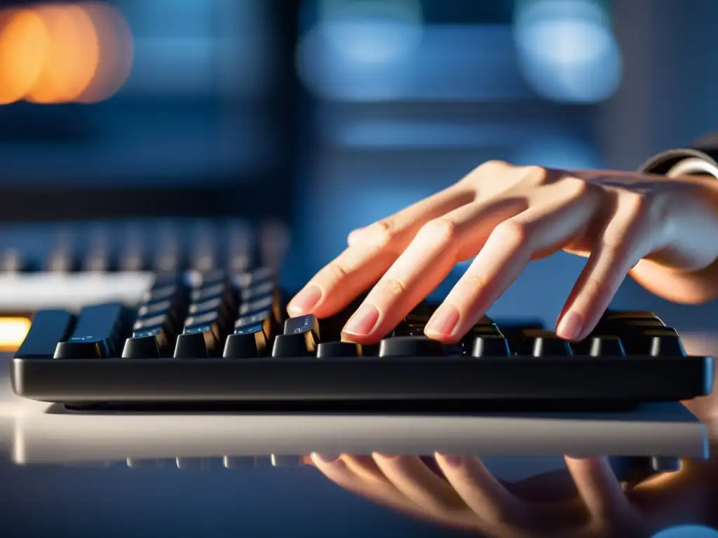 Mano escribiendo en teclado, reflejando precisión y dedicación en sistemas no convencionales