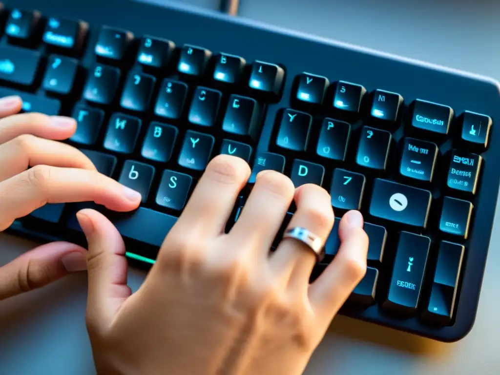 Mano escribiendo en teclado con stickers de Linux y BSD