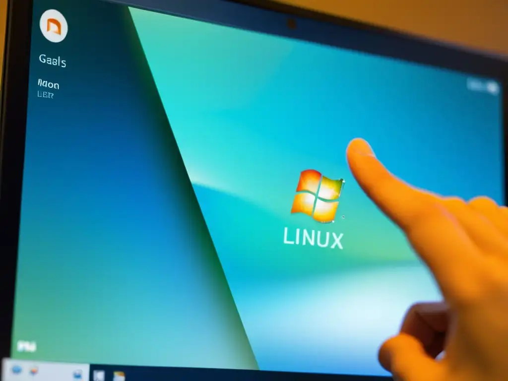 Mano del usuario explorando la interfaz de Linux Lite, con diseño minimalista y amigable