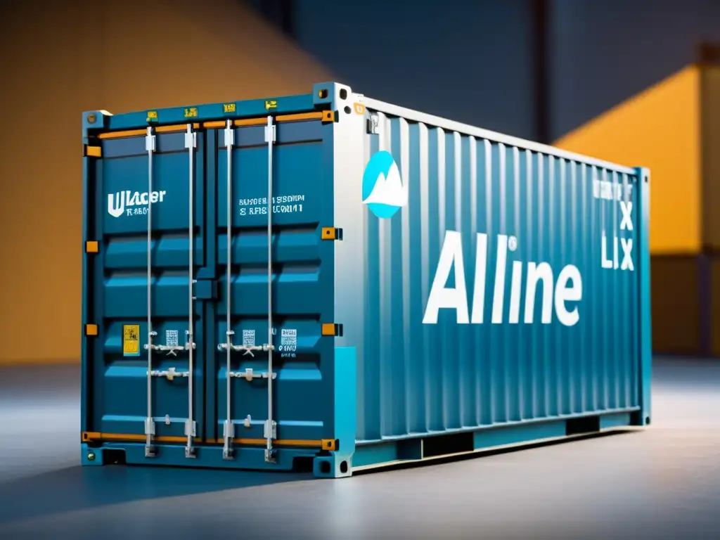 Un microcosmos detallado: un contenedor Docker ejecutando Alpine Linux, en un entorno industrial tenue