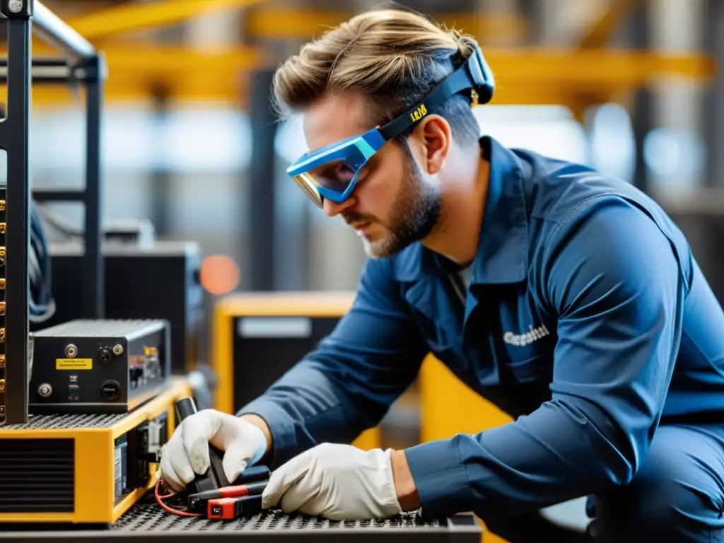 Profesional mantenimiento de equipo de minería Un minero experto con gafas de seguridad, inspecciona y mantiene un rig de minería para maximizar ingresos y contribuir al pool