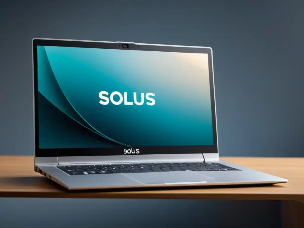 Una fotografía minimalista de un elegante portátil con el entorno de escritorio Solus OS