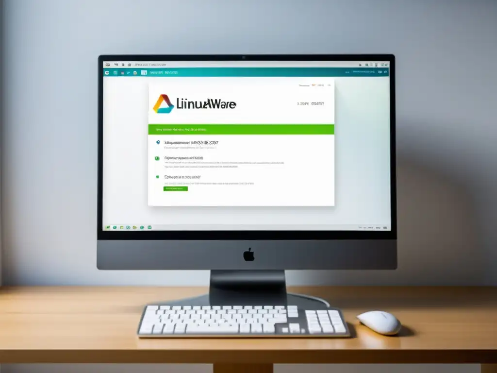 Protección antimalware para Linux: minimalista y profesional Minimalista imagen de un ordenador con sistema Linux y herramientas anti-malware, irradiando profesionalismo y protección