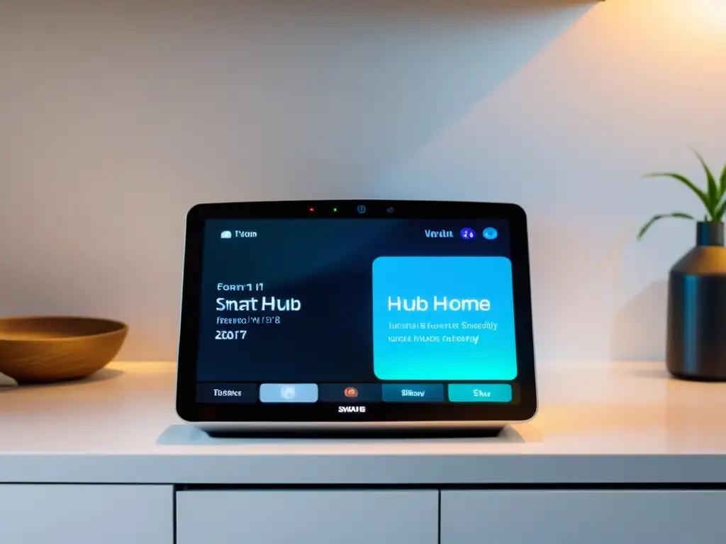 Un moderno centro de control doméstico iluminado, conectando dispositivos con eficiencia y seguridad en BSD