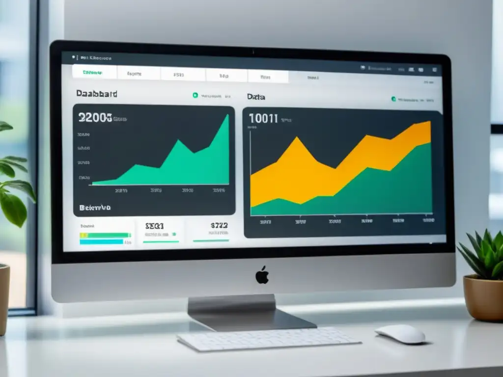 Un moderno panel de análisis de datos para herramientas esenciales ecommerce 2023, con gráficos dinámicos y visualizaciones en tiempo real