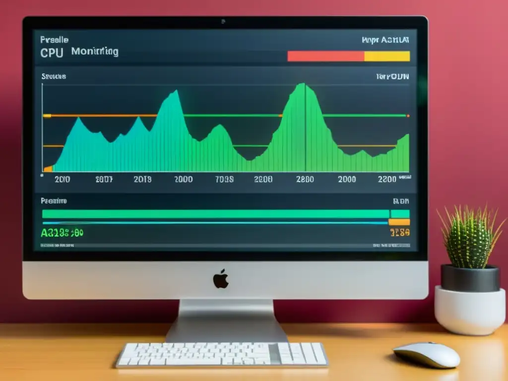 Monitor de computadora mostrando aplicaciones para optimizar hardware en Linux con gráficos detallados y colores vibrantes