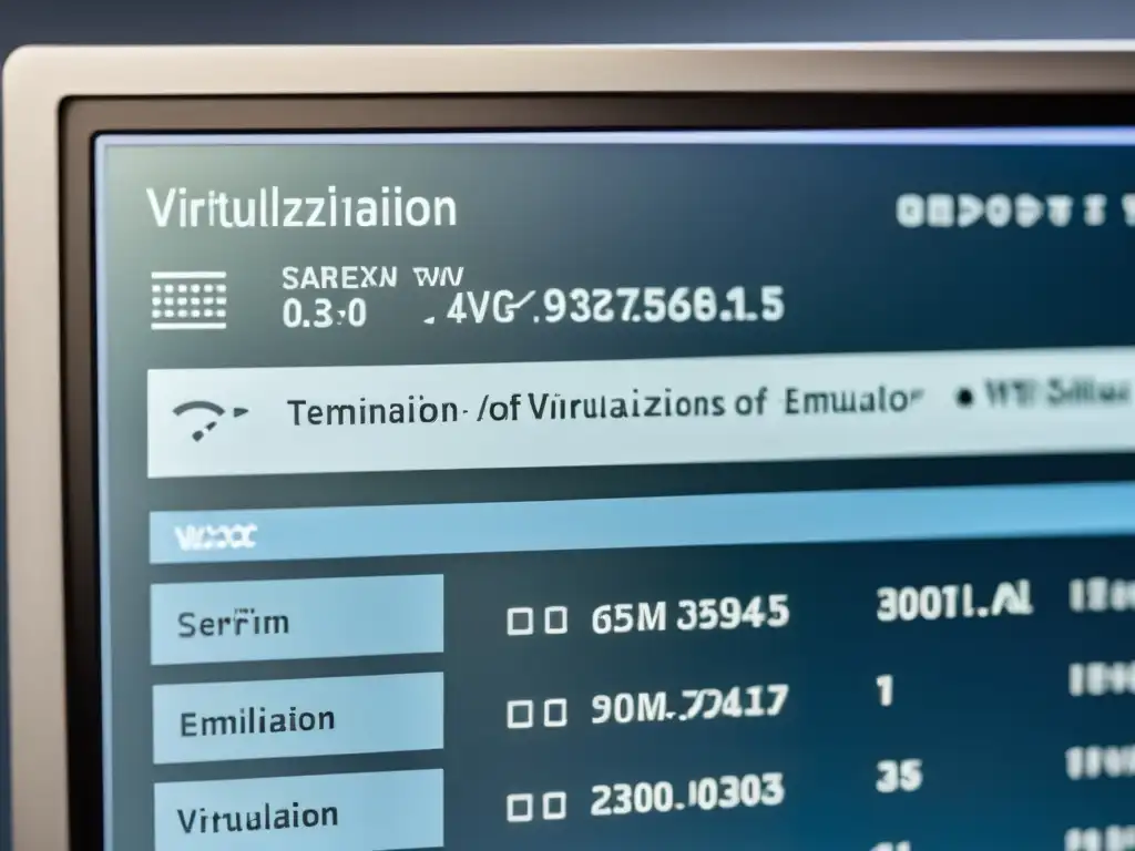 Una fotografía de alta resolución de un monitor de computadora mostrando líneas de código sobre emulación y virtualización en Linux