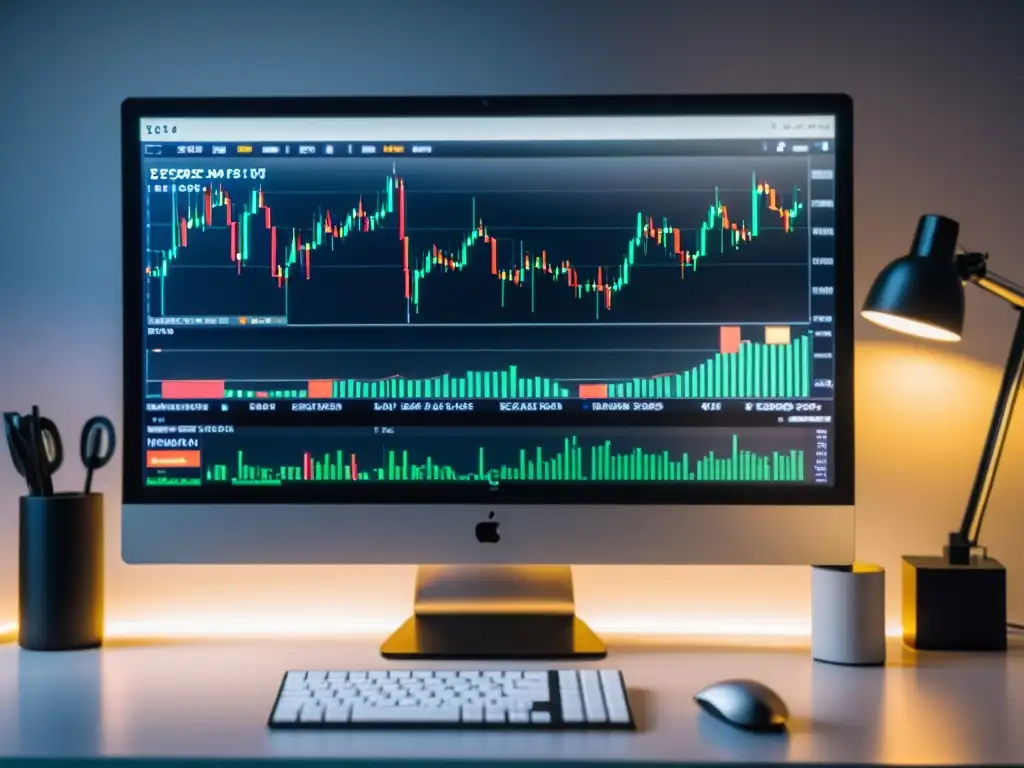 Un monitor moderno muestra gráficos de trading en Linux, iluminado por luz natural