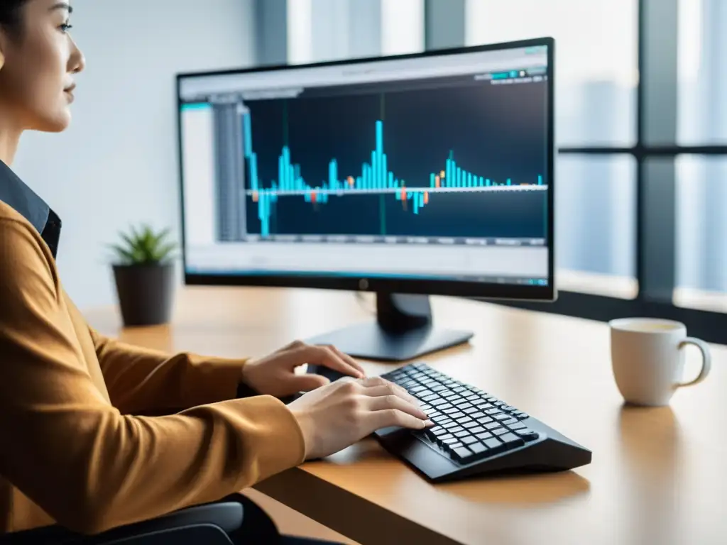 Un operador analiza datos de mercado en una plataforma de trading en un moderno ordenador Linux
