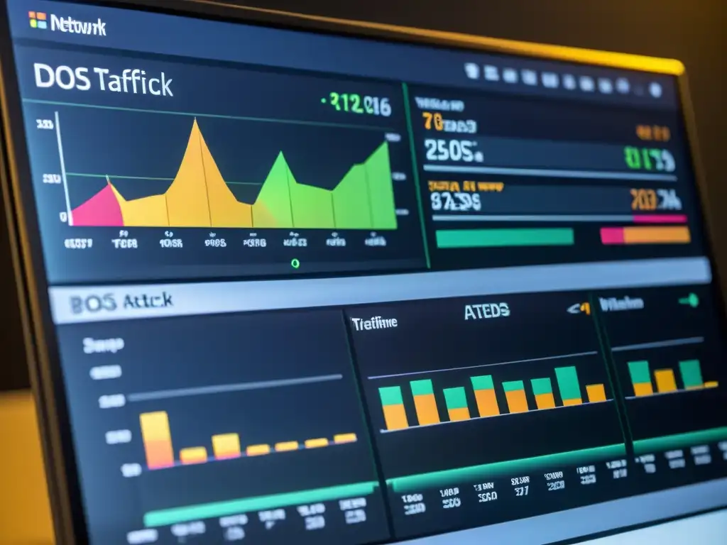 Un panel de control muestra datos de ataques DDoS en tiempo real