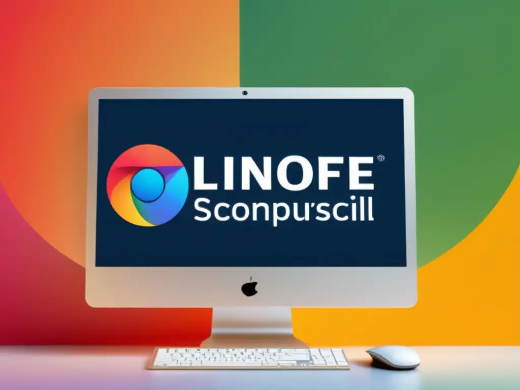 Una pantalla de ordenador muestra logotipos de software libre como Linux, Apache, Mozilla Firefox y LibreOffice en colores vibrantes