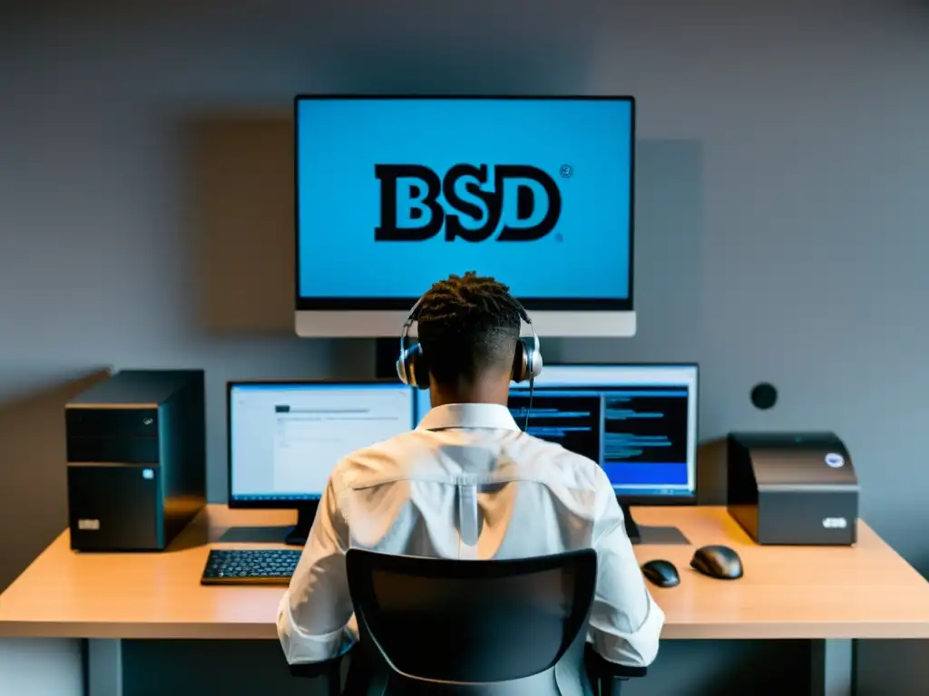 Persona enfocada realizando planificación de backup en BSD en un espacio de trabajo organizado y profesional