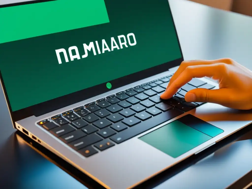 Persona usando laptop con Manjaro Linux en un entorno productivo