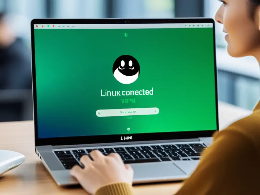 Persona usando un laptop con sistema Linux y VPN