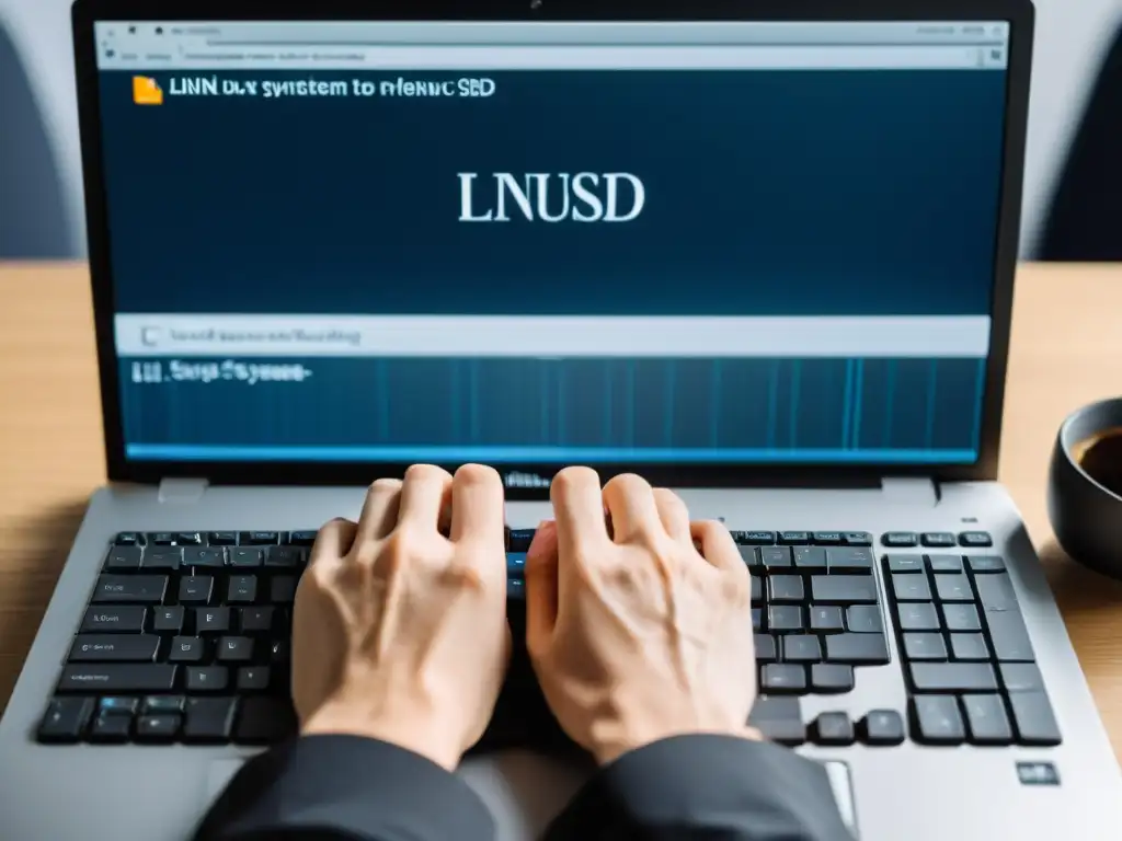 Persona trabajando en un ordenador con sistema dual Linux y BSD, optimización SEO en sistemas operativos alternativos