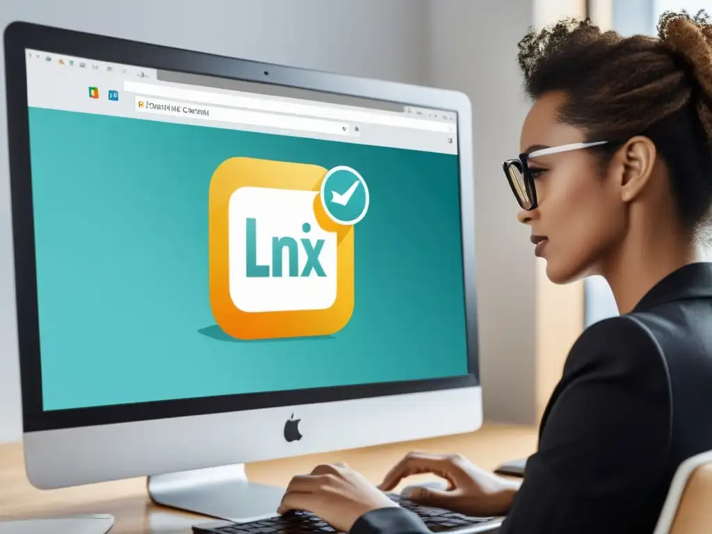 Persona trabajando en plataforma de email marketing compatible con Linux, reflejando eficiencia y productividad en un entorno moderno y minimalista