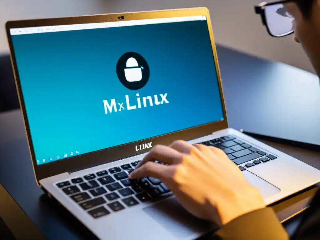 Persona escribiendo en portátil MX Linux, con seguridad y privacidad