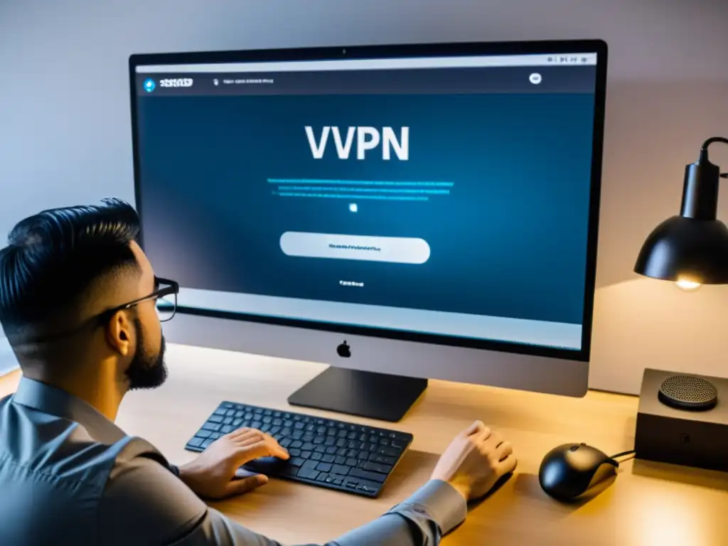 Persona configurando una conexión VPN segura en un sistema BSD, con un entorno profesional y enfocado