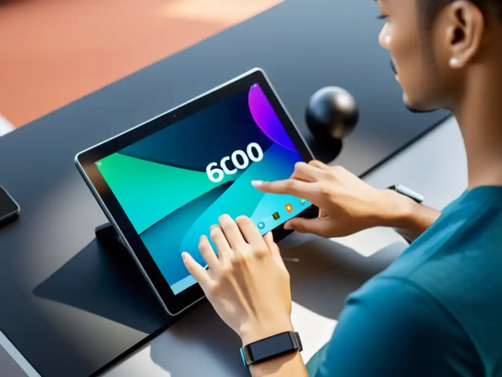 Persona personalizando un sistema operativo ARM en una tablet minimalista de alta resolución