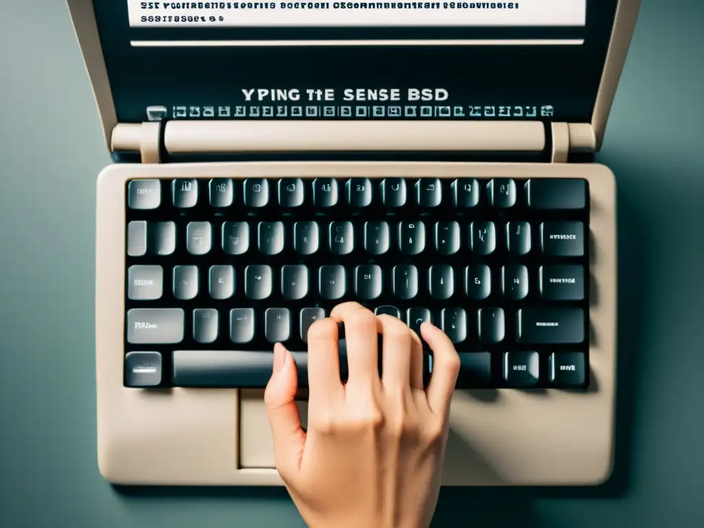 Persona escribiendo en teclado vintage, simbolizando la conexión en sistemas BSD con herramientas de comunicación