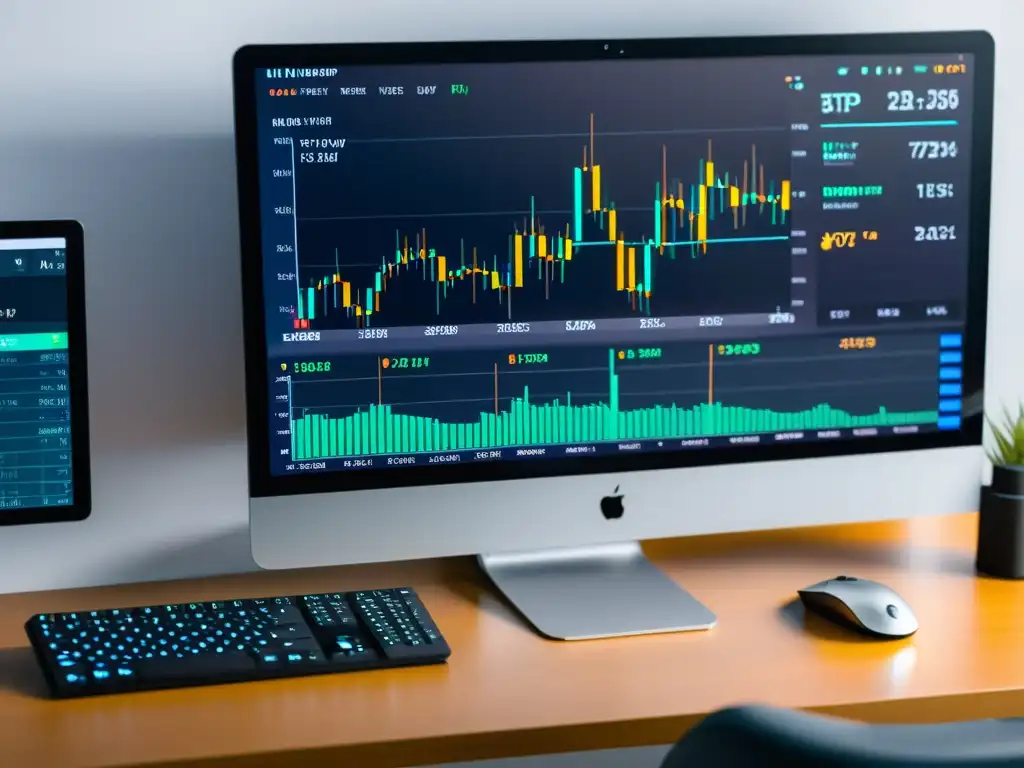 Una plataforma de trading de criptomonedas en BSD, con gráficos y opciones de trading, en un entorno calmado y enfocado