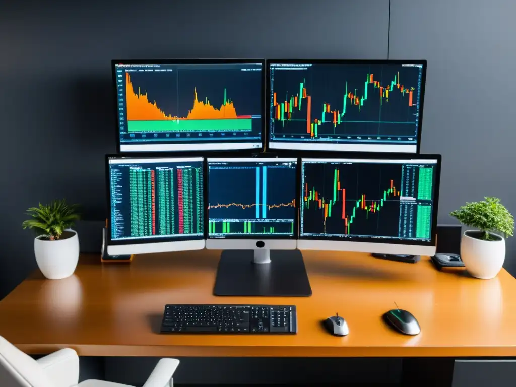Plataformas de trading en Linux: imagen de un elegante y moderno escritorio de trading, con una disposición minimalista y eficiente