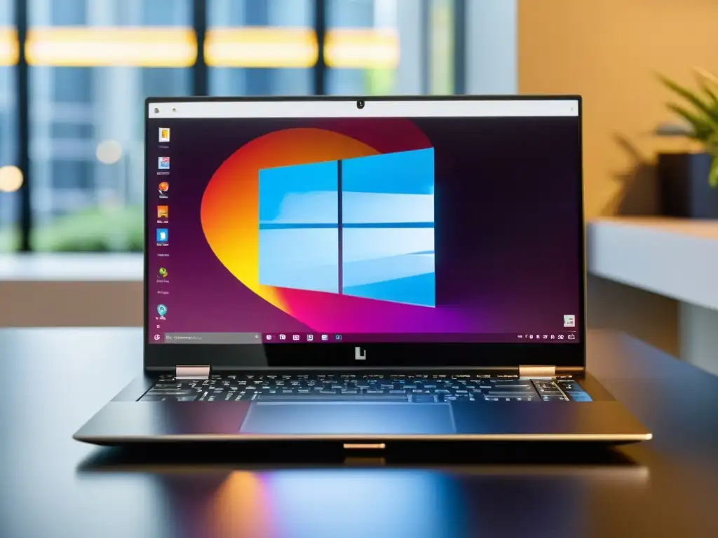 Un portátil moderno ejecutando aplicaciones de Windows en Linux, mostrando la integración de ambos sistemas operativos