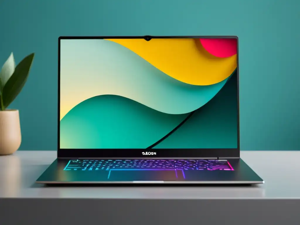 Un portátil moderno muestra la elegante interfaz de Sabayon Linux