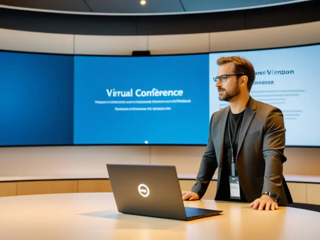 Profesional en conferencia virtual sobre Linux y BSD, ambiente minimalista y enfocado