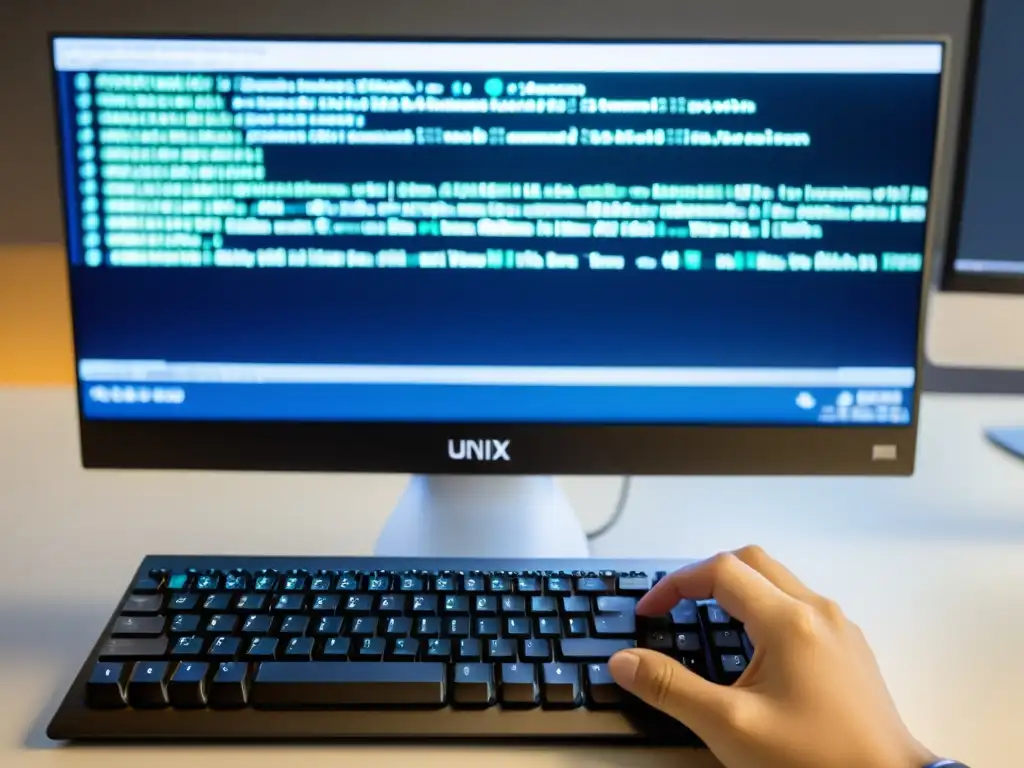 Un profesional usando la interfaz de línea de comandos en un entorno técnico, reflejando la experticia en sistemas operativos alternativos