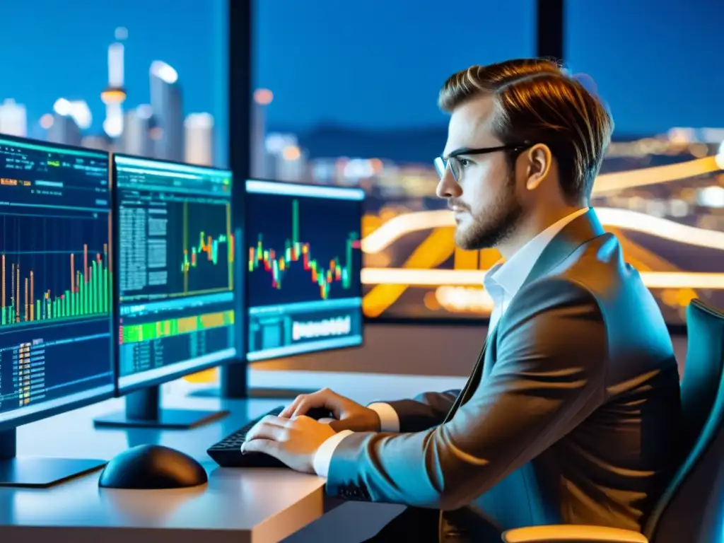 Minería de criptomonedas en la ciudad Un profesional utiliza un ordenador Linux para maximizar ingresos contribuir pool minería de criptomonedas, con código complejo en pantalla