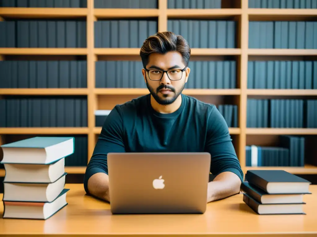 Un programador concentrado trabaja en BSD rodeado de libros y materiales de referencia