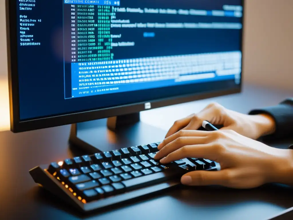 Codificación en C# en BSD: Profesionalidad y precisión Programador concentrado en sistemas BSD con C#, escribiendo código en la terminal con iluminación natural