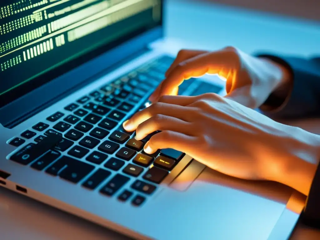Programador BSD concentrado en shell scripting 'Un programador experto teclea comandos de shell scripting en un laptop moderno
