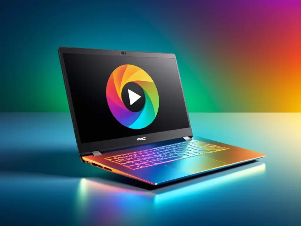 Portátil futurista con interfaz alternativa dinámica Sistema operativo alternativo de alta tecnología emergente en laptop futurista con diseño innovador y colores vibrantes