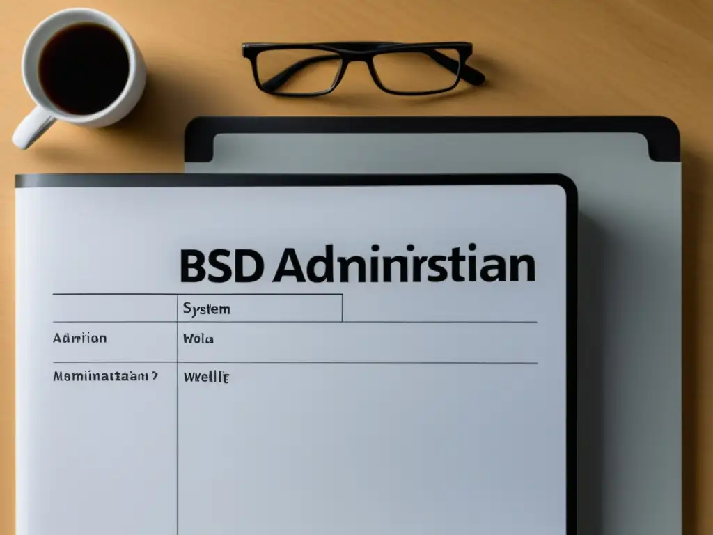 Guía administración sistemas BSD principiantes abierta en escritorio ordenado, transmitiendo claridad y accesibilidad