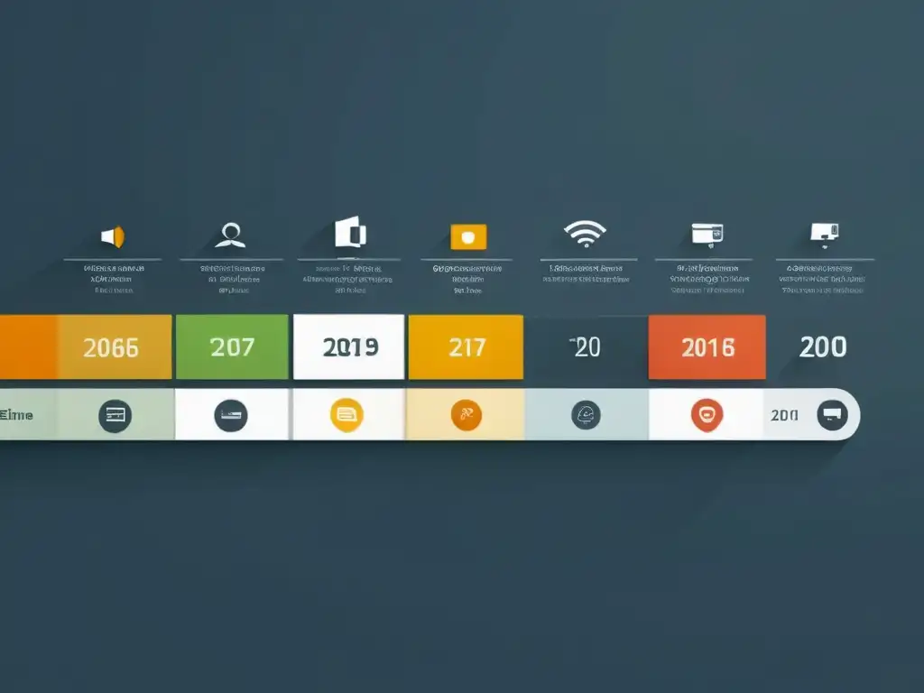 Sistemas operativos alternativos: evolución última década en una línea de tiempo minimalista y moderna, mostrando hitos clave en alta resolución