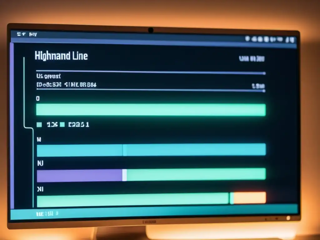 Monitorización de sistemas con scripts personalizados: Interfaz de línea de comandos con datos y código en pantalla, en tonos suaves y ambiente minimalista
