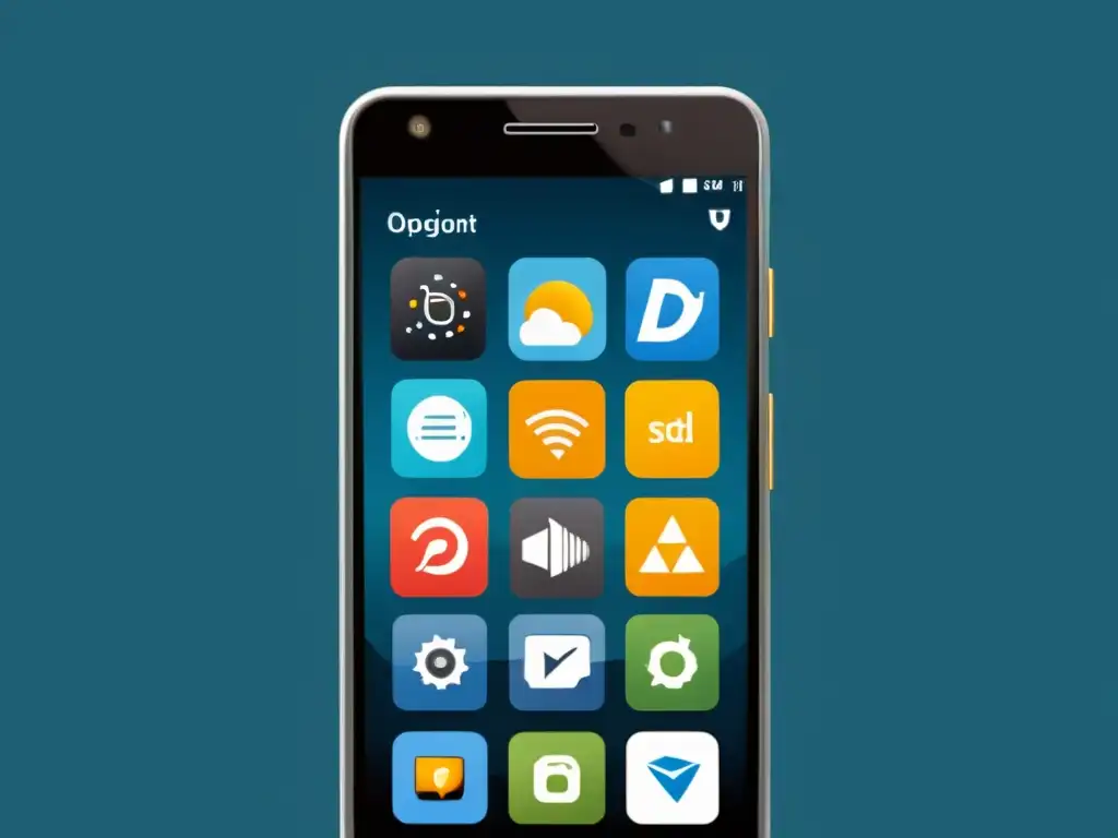 Un smartphone muestra iconos de aplicaciones, con los logotipos de Linux y BSD destacados